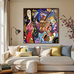 Large Picasso Style Jazz Music Canvas Wall Art Modern Colorful Cubist Painting for Living Room Decor