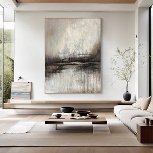 Large Serene Abstract Waterscape Canvas Wall Art Wabi-Sabi Style Hand-Painted Oil Painting for Home Decor