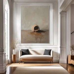 Large Serene Wabi-Sabi Spilled Pot Canvas Wall Art Textured Still Life Oil Painting for Modern Home Decor