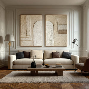Large Set of 2 3D Textured Arch Geometric Canvas Wall Art Wabi-Sabi Minimalist Art for Living Room Decor