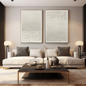 Large Set of 2 3D Textured Linear Canvas Wall Art Wabi-Sabi Minimalist Art for Living Room Decor