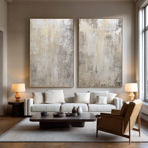 Large Set of 2 Neutral Abstract Textured Canvas Wall Art Wabi-Sabi Canvas Art for Living Room Decor