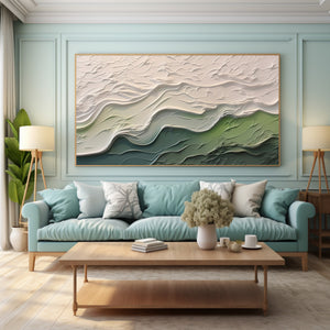 Large Textured Ocean Wave Oil Painting Modern Green Abstract Canvas Wall Art for Living Room Decor
