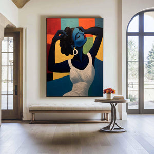 Large Textured Oil Painting - Original Hand Painted Abstract Lady Portrait with Heavy Impasto Decor