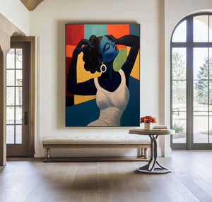 Large Textured Oil Painting - Original Hand Painted Abstract Lady Portrait with Heavy Impasto Decor