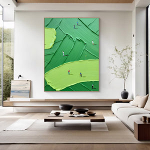 Large Textured Oil Painting – Green Abstract Sport Art with Heavy Impasto Brushstrokes on Canvas