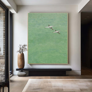Large Vertical Minimalist Flying Cranes Canvas Wall Art Modern Asian-Inspired Art for Living Room Decor