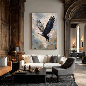 Large Vertical Textured Bald Eagle Canvas Wall Art Modern Wildlife Art for Living Room & Office