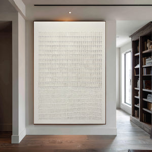 Large Vertical Textured Oil Painting on Canvas Modern Neutral Wall Art for Entryway Decor