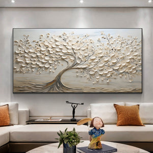 Large Wabi-Sabi Textured Tree of Life Canvas Wall Art Textured Oil Painting for Bedroom & Entryway Decor
