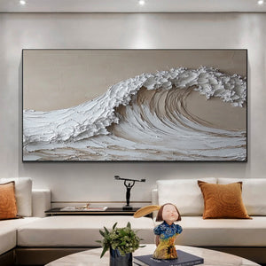 Large Wabi-Sabi Textured Wave of Life Canvas Wall Art Textured Oil Painting for Bedroom & Entryway Decor