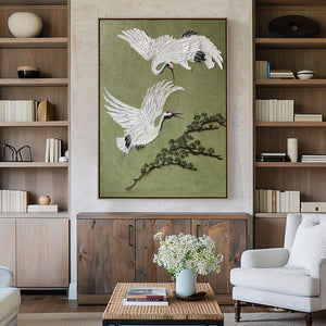 Large Wildlife Crane Canvas Wall Art Elegant Bird Painting for Modern Living Room Decor