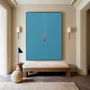 Modern Abstract Diving Figure Textured Canvas Wall Art Wabi-Sabi Textured Painting for Bedroom & Entryway Decor