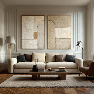 Set of 2 Large Impasto Textured Neutral Arch Abstract Canvas Wall Art Textured Modern Art for Entryway & Bedroom Decor