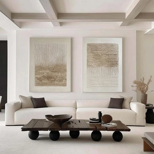 Set of 2 Large Wabi-Sabi Textured Neutral Canvas Wall Art Minimalist Beige White Textured Painting for Living Room Decor