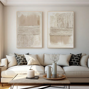 Set of 2 Large Wabi-Sabi Textured Neutral Canvas Wall Art Minimalist Beige White Textured Painting for Living Room Decor