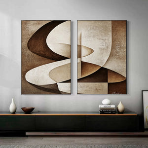 Set of 2 Wabi-Sabi Textured Brown Beige Abstract Canvas Art Neutral Tone Geometric Painting for Bedroom & Entryway Decor