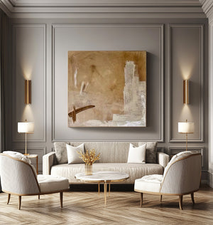 Large Neutral Abstract Oil Painting Modern Beige Canvas Wall Art for Living Room Decor