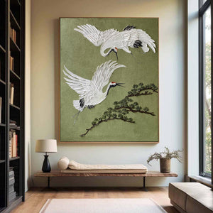 Large Wildlife Crane Canvas Wall Art Elegant Bird Painting for Modern Living Room Decor