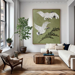 Large Wildlife Crane Canvas Wall Art Elegant Bird Painting for Modern Living Room Decor
