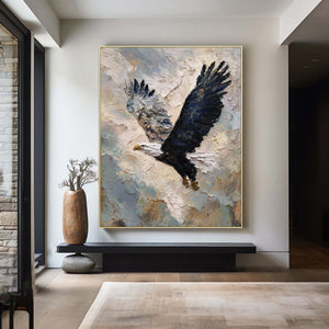 Large Vertical Textured Bald Eagle Canvas Wall Art Modern Wildlife Art for Living Room & Office