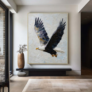 Large Impasto Textured Eagle in Flight Canvas Wall Art Textured Animal Art for Entryway & Study Decor