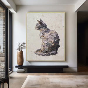 Large Impasto Cat Portrait Canvas Wall Art Textured Pet Art for Entryway & Study Decor