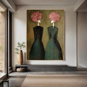 Figurative Floral Oil Painting - Two Women Wall Art | VelraArt