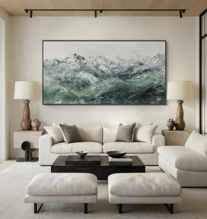 Large Abstract Mountain Oil Painting Green Landscape Canvas Wall Art for Living Room Decor