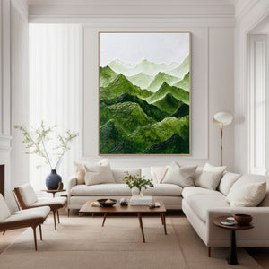 Large Abstract Mountain Painting Green Landscape Canvas Wall Art for Modern Interior Decor