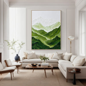 Large Contemporary Mountain Landscape Canvas Wall Art Modern Green Nature Painting