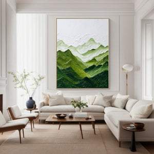 Large Green Mountain Landscape Canvas Wall Art Textured Nature Painting for Living Room Decor
