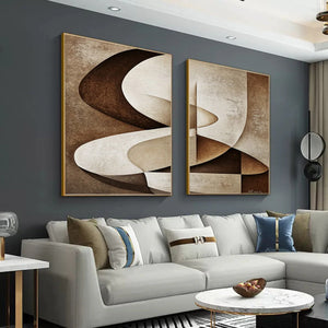 Set of 2 Wabi-Sabi Textured Brown Beige Abstract Canvas Art Neutral Tone Geometric Painting for Bedroom & Entryway Decor