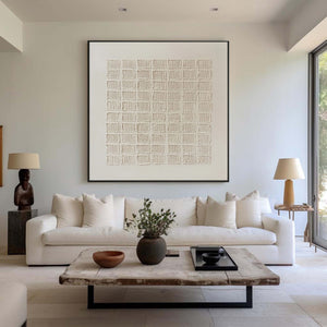 Large Contemporary Relief Line Grid Canvas Wall Art Luxury Neutral Art for Home & Gallery Decor