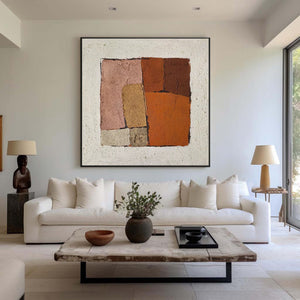 Large Earth Tone Abstract Block Canvas Wall Art Textured Modern Painting for Neutral Interior Decor