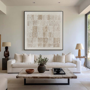 Large Square 3D Textured Block Grid Canvas Wall Art Wabi-Sabi Minimalist Art for Living Room Decor