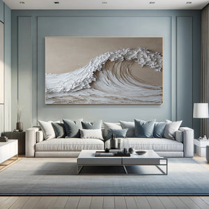 Large Wabi-Sabi Textured Wave of Life Canvas Wall Art Textured Oil Painting for Bedroom & Entryway Decor
