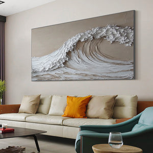 Large Wabi-Sabi Textured Wave of Life Canvas Wall Art Textured Oil Painting for Bedroom & Entryway Decor