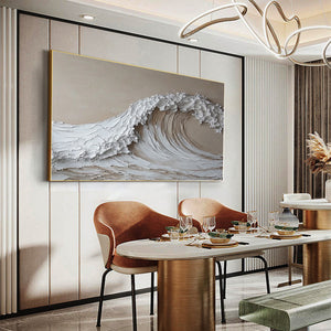 Large Wabi-Sabi Textured Wave of Life Canvas Wall Art Textured Oil Painting for Bedroom & Entryway Decor