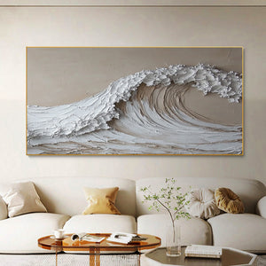 Large Wabi-Sabi Textured Wave of Life Canvas Wall Art Textured Oil Painting for Bedroom & Entryway Decor