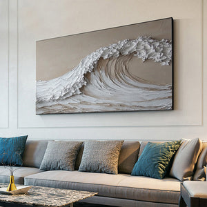 Large Wabi-Sabi Textured Wave of Life Canvas Wall Art Textured Oil Painting for Bedroom & Entryway Decor