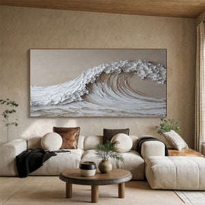 Large Wabi-Sabi Textured Wave of Life Canvas Wall Art Textured Oil Painting for Bedroom & Entryway Decor