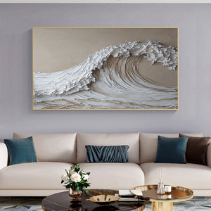 Large Wabi-Sabi Textured Wave of Life Canvas Wall Art Textured Oil Painting for Bedroom & Entryway Decor