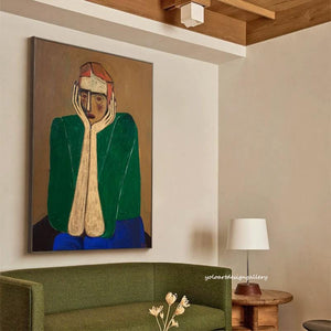 Large Cubist-Inspired Abstract Man Textured Oil Painting Colorful Modern Canvas Art for Home & Office Decor