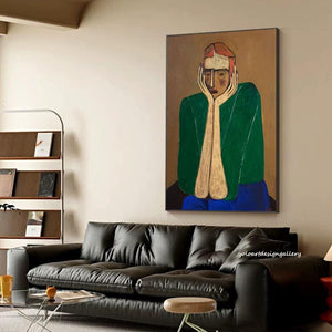 Large Cubist-Inspired Abstract Man Textured Oil Painting Colorful Modern Canvas Art for Home & Office Decor
