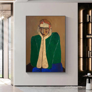 Large Cubist-Inspired Abstract Man Textured Oil Painting Colorful Modern Canvas Art for Home & Office Decor