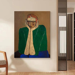 Large Cubist-Inspired Abstract Man Textured Oil Painting Colorful Modern Canvas Art for Home & Office Decor