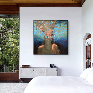 Large Underwater Figurative Textured Oil Painting Modern Figurative Canvas Art for Living Room Decor