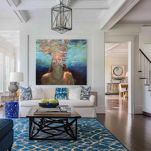 Large Underwater Figurative Textured Oil Painting Modern Figurative Canvas Art for Living Room Decor