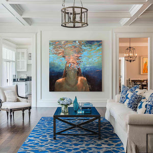 Large Underwater Figurative Textured Oil Painting Modern Figurative Canvas Art for Living Room Decor